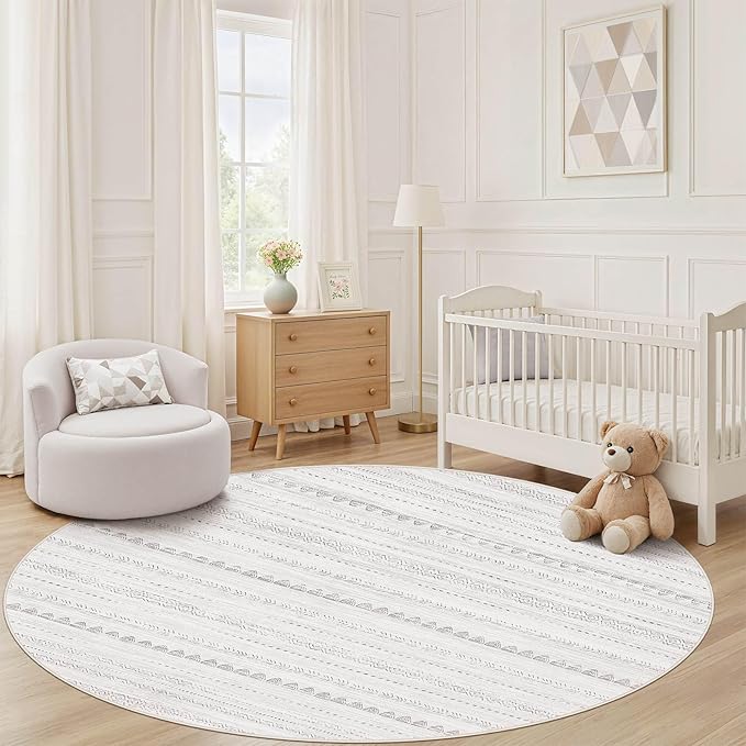 Nakagishi Round Rug Boho Area Rugs: 5x5 Washable Large Circle Neutral Soft - Image 6