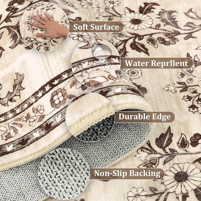 Yamaziot Washable Runner Rug 2x6 – Non Slip Boho Floral Hallway Runner Rug - Image 6