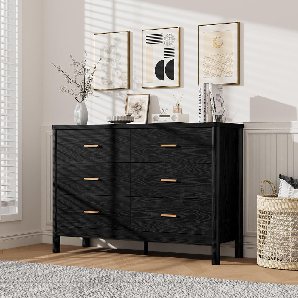Garvee 6 Drawer Dresser, Modern Wooden Storage Chest of Drawers, Black