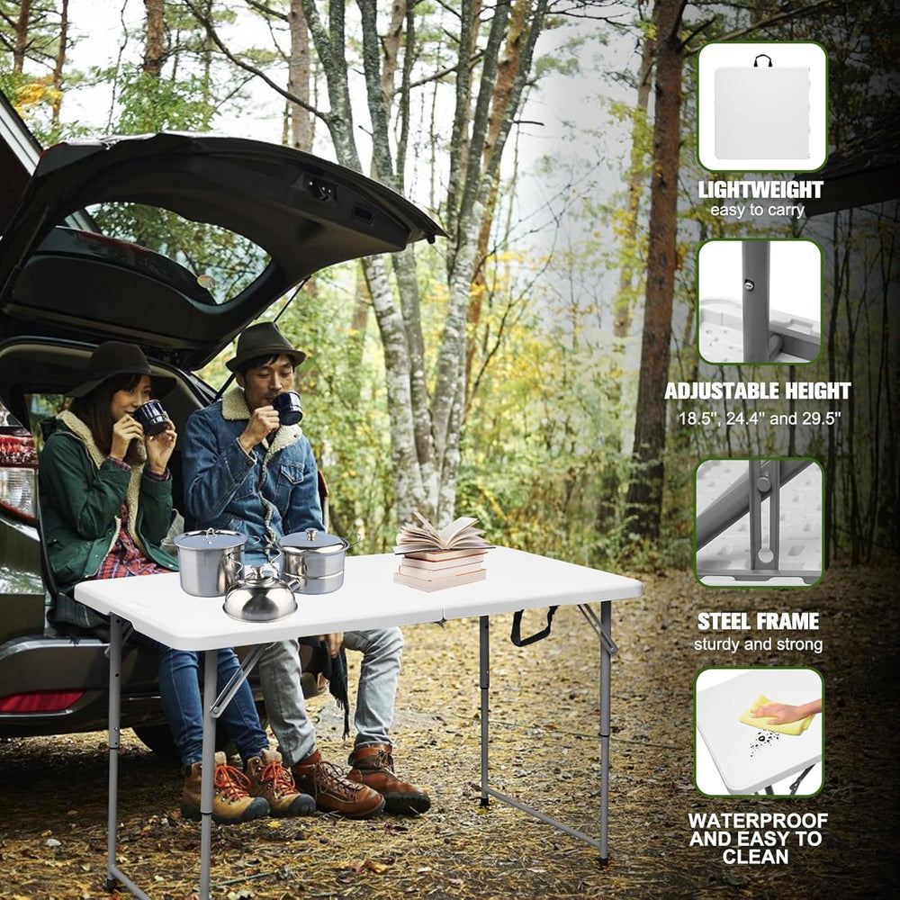 Byliable Folding Table 4 Foot Portable Heavy Duty Plastic Fold-in-Half Utilit...