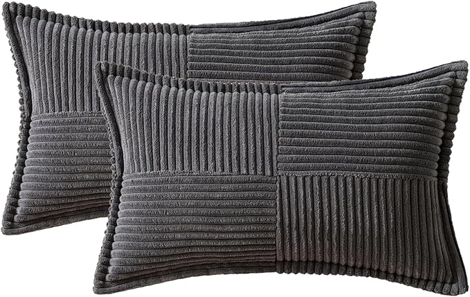 MIULEE Dark Grey Corduroy Lumbar Pillow Covers 12x20 Inch 12x20 Inch - Image 6
