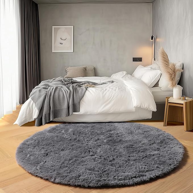 ONASAR Grey Round Area Rugs 6ft, Fluffy Gray Soft Bedroom Circle Rug - Image 3
