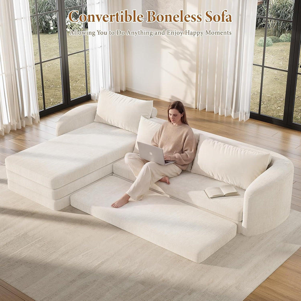 Vesgantti 6 in 1 Convertible Folding Sofa Bed, Futon Sectional Couch, Beige