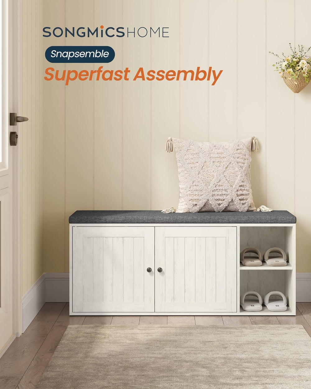SONGMICS HOME Shoe Storage Bench, Snapsemble Superfast Assembly, Shoe Rack Ca...