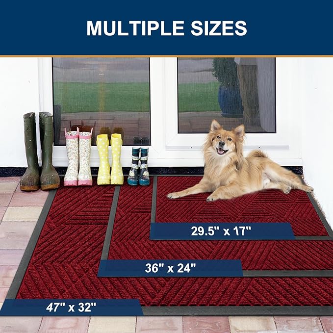Smiry Front Door Mat Outside Entrance, Heavy Duty Sturdy Natural Rubber Doormat - Image 2