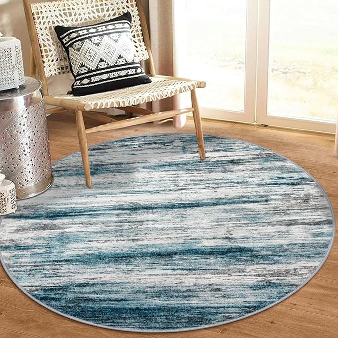 KOZYFLY Abstract Round Washable Rug 3Ft, Modern Kitchen Non-Slip Soft Small by KOZYFLY