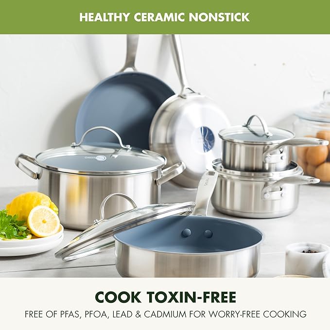GreenPan Treviso 10 Piece Cookware Set, Non-Toxic PFAS-Free Stainless Steel - Image 2