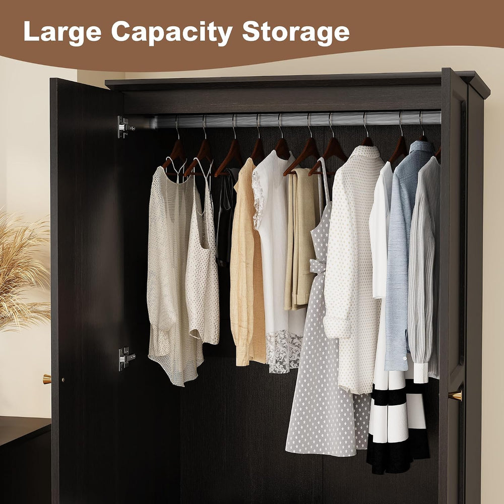 71" Wardrobe Closet Mid-Century Modern Style,Black