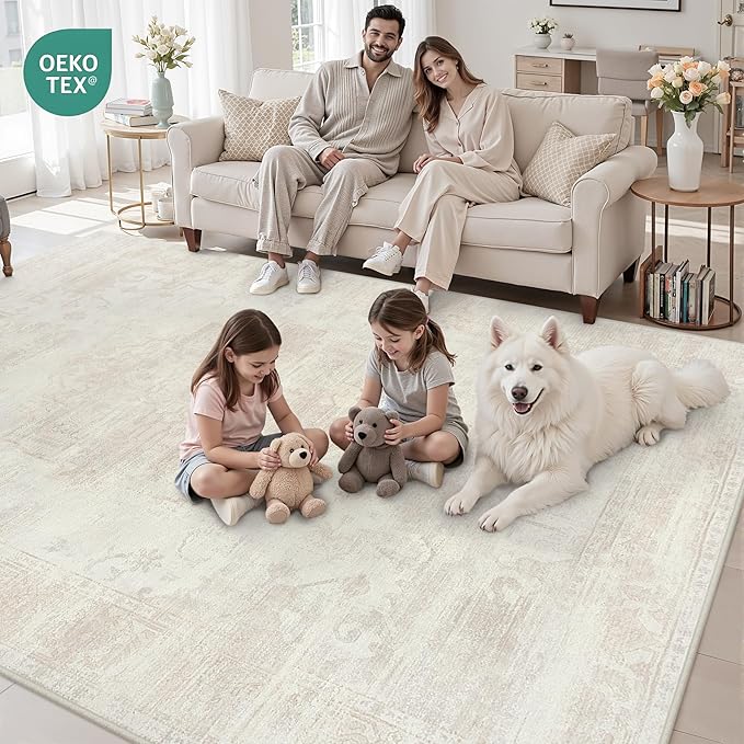 8x10 Area Rugs for Living Room: Vintage Boho Neutral Washable Rug Indoor Soft - Image 7
