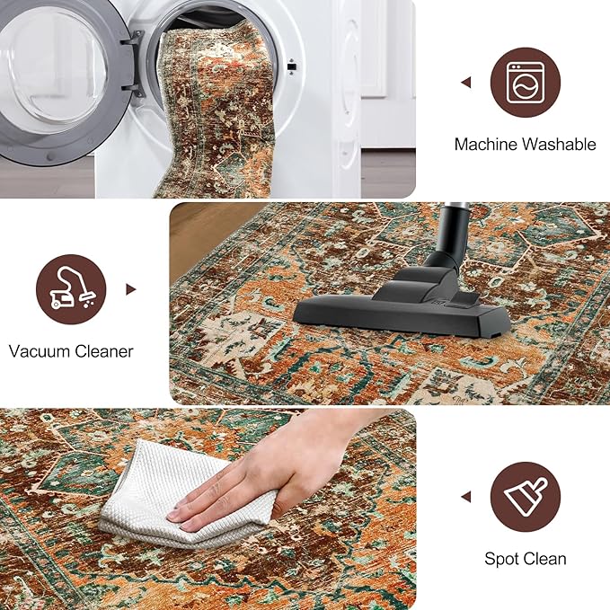 Yamaziot Washable Runner Rug, 3x10 Non-Slip Boho Vintage Hallway Rug - Image 5
