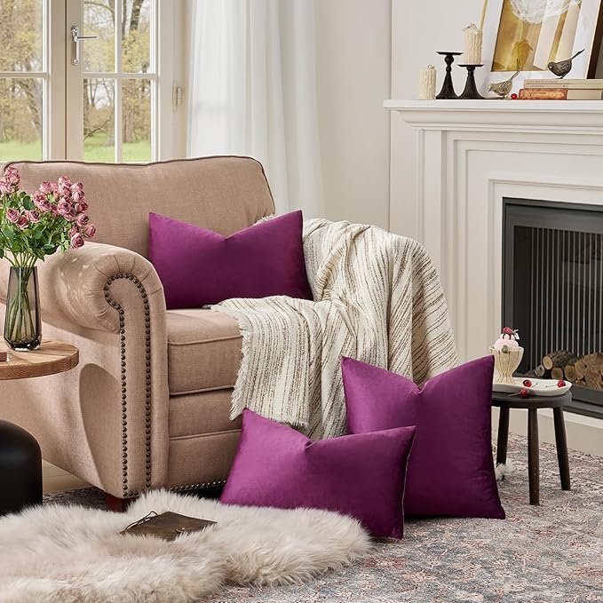 GIGIZAZA Purple 12x20 Lumbar Velvet Decorative Throw Pillow Covers - Image 3