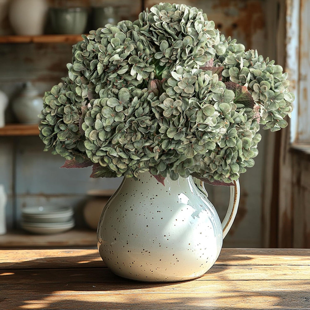 Hydrangea Artificial Flowers,Green Artificial Flower Fake Silk Hydrangea, Hea...