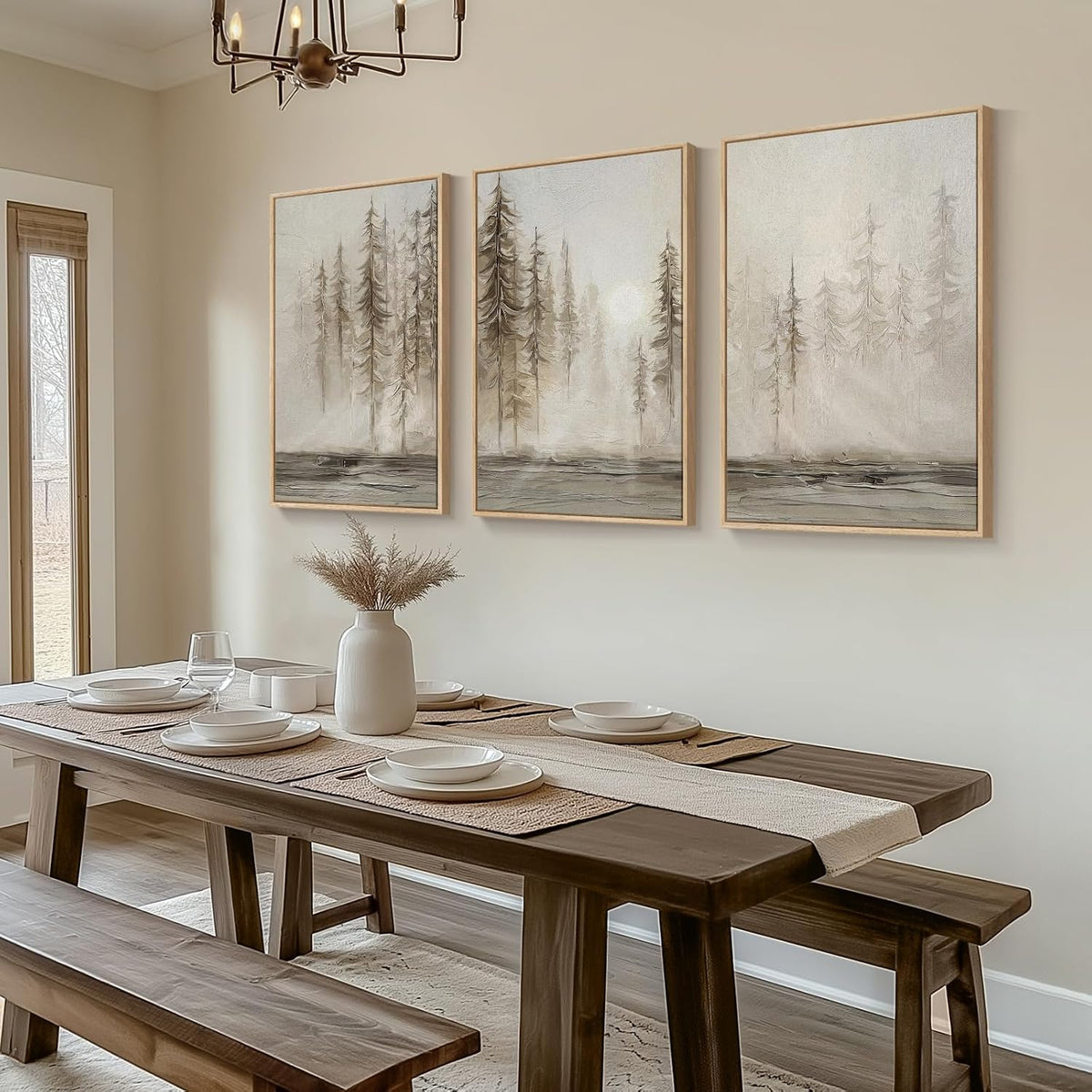 large framed neutral abstract landscape wall art for shown in use