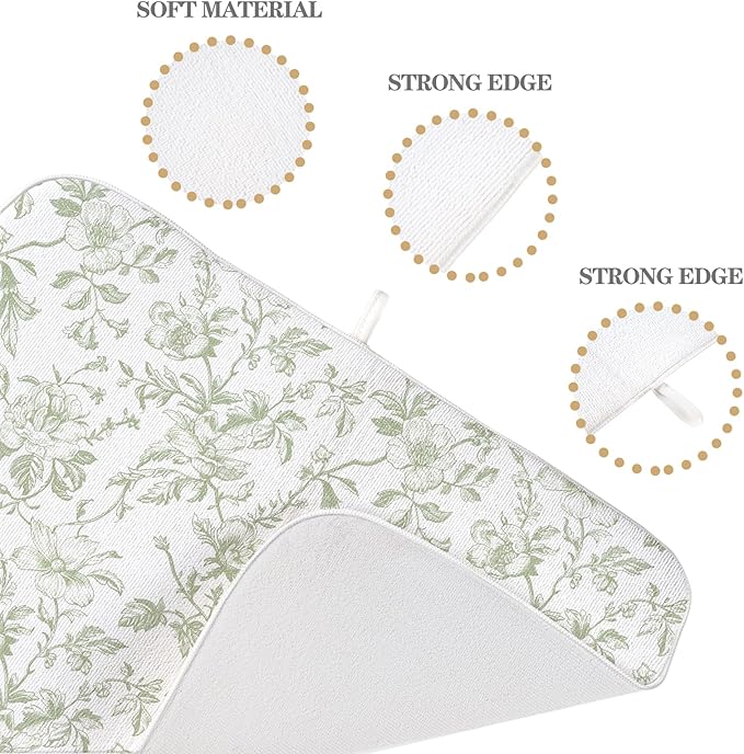 Sage Green Floral Dish Drying Mat 18 x 24 Inch Vintage Light Green Floral - Image 7
