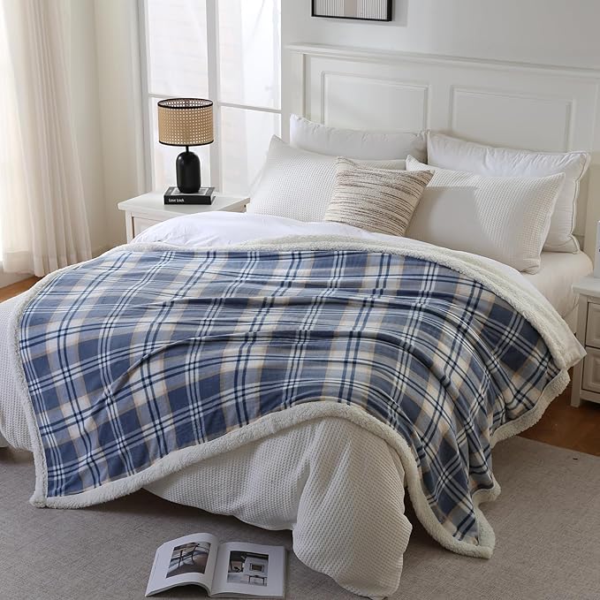 PU MEI Sherpa Blanket Twin Plaid Thick Bed Blanket, 60”*80” Super Soft Flannel - Image 7