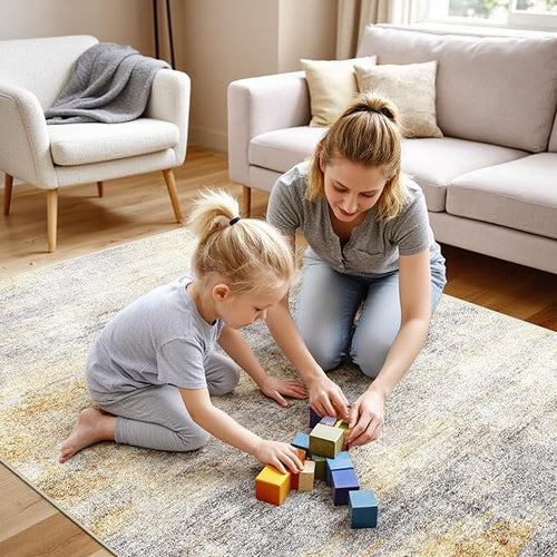 4x5 Washable Entryway Area Rug: Modern Abstract Runner Rugs Indoor Soft Non by Ksrau
