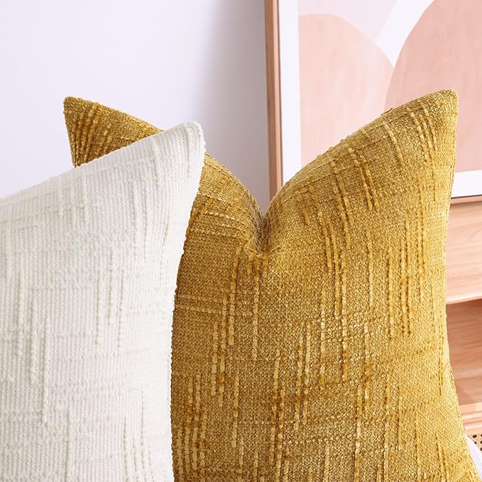 decorUhome Summer Cream White Chenille Throw Pillow Covers 16x16 Set of 2 - Image 9