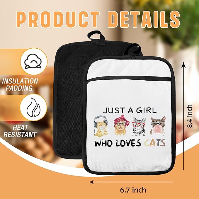 Cat Pot Holders with Pockets, Just a Girl Who Loves Cats Oven Pot Holders Heat - Image 2