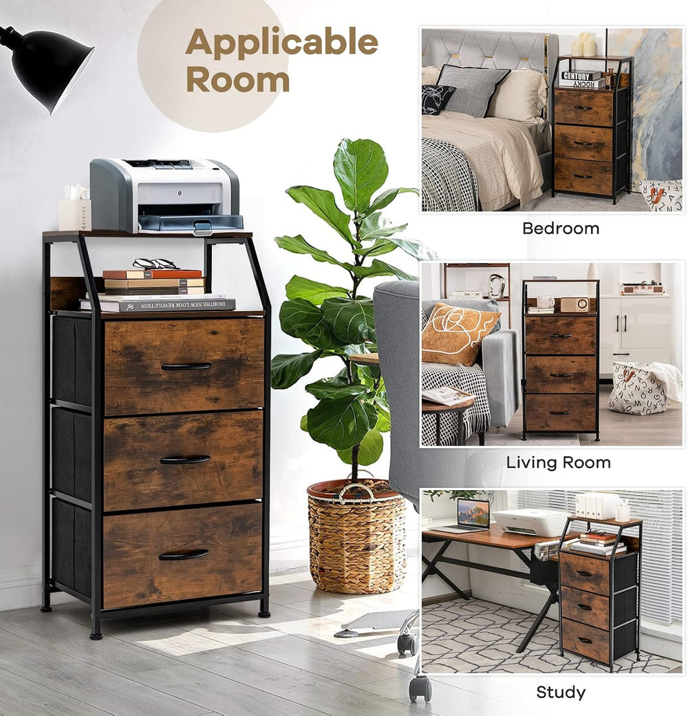 GIANTEX 3 Drawers Dresser, Storage Tower w/ 3 Foldable Fabric Drawers & O...