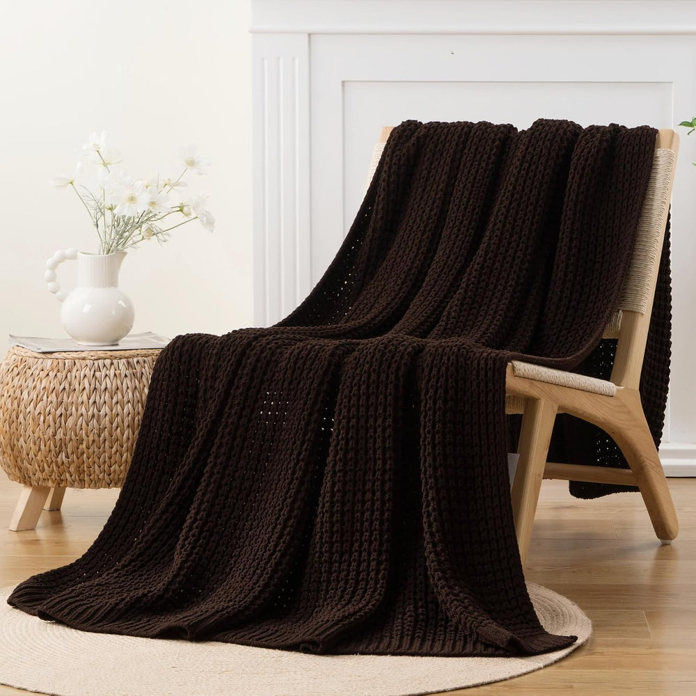 Brown Throw Blanket for Couch, Soft Chenille Knit Throw Blanket 60x80in