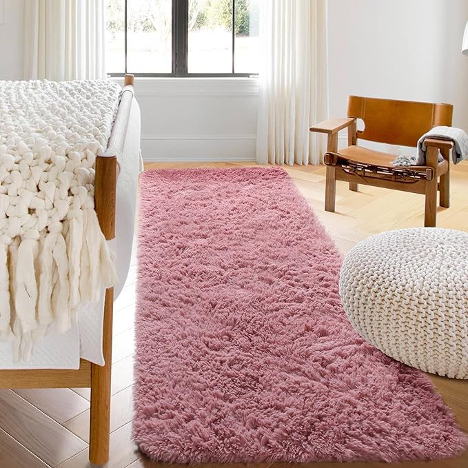 ONASAR Blush Runner Rugs for Bedroom Living Room, Fluffy 2x6 Bedside Hallway by ONASAR