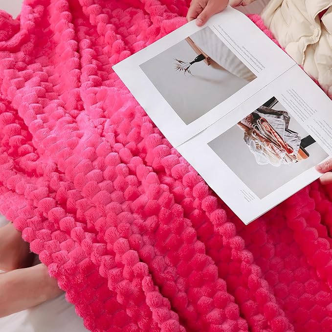 Puncuntex Hot Pink Throw Blanket 90"×90" inches Fuzzy 3D Jacquard Decorative - Image 3