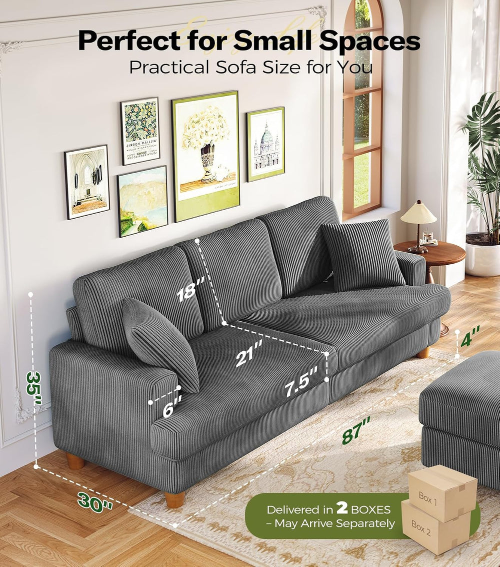 Kidirect 87" U Shaped Modular Sectional Sofa & Ottoman Grey Corduroy...