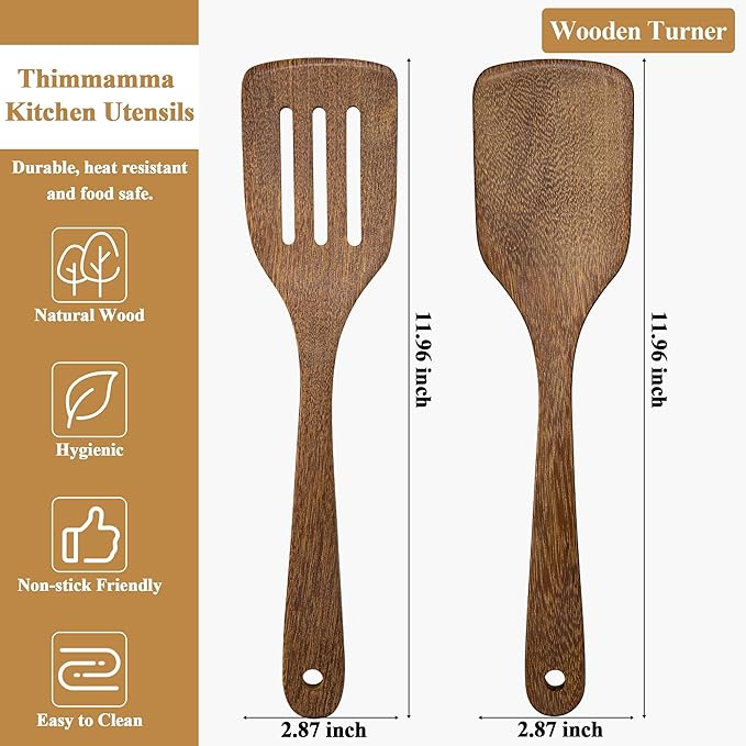 Wooden Spatula for Cooking 12 Inches Wood Spatula Slotted Turner Cooking - Image 3