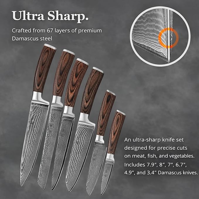 Wakoli EDIB 6-Piece Damascus Knife Set – Professional Chef Knives Set - Image 6