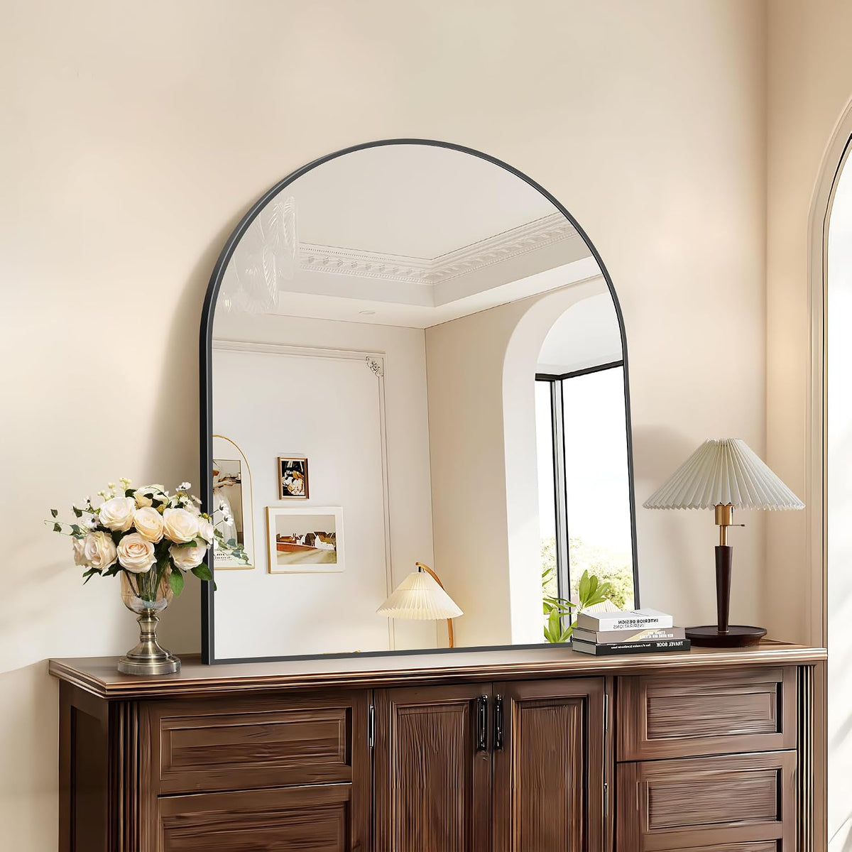 black arch mirror, 30x36 inch black mirror for shown in use
