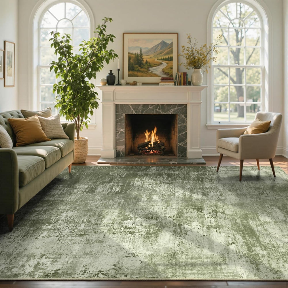 6x9 Ft Abstract Washable Area Rugs for Living Room Green