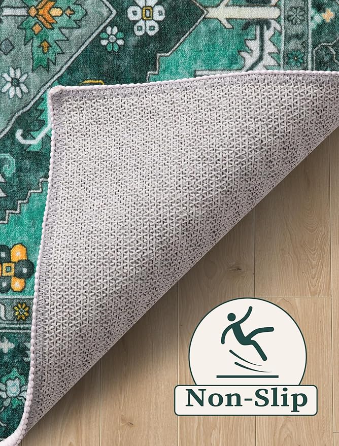 SERISSA Boho Washable Runner Rug, 2x5 Rug Runner Non-Slip Vintage Teal Hallway - Image 3
