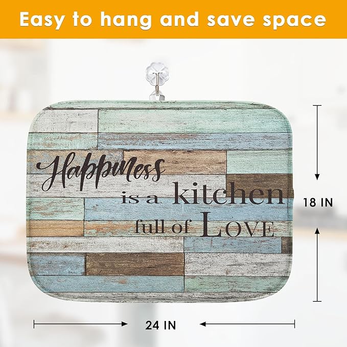 Sanwarm Absorbent Dish Drying Mat, Happiness Is A Kitchen Full of Love - Image 2