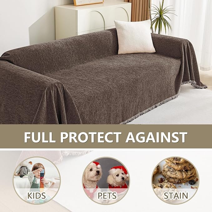 MYSKY HOME Boho Couch Cover Chocolate Sofa Covers - Image 3