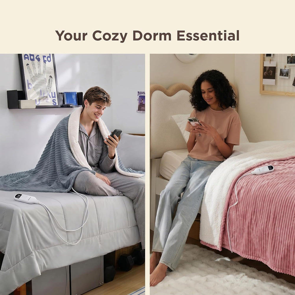 Bedsure GentleSoft Heated Blanket Throw - Soft Ribbed Flannel Electric Blanke...