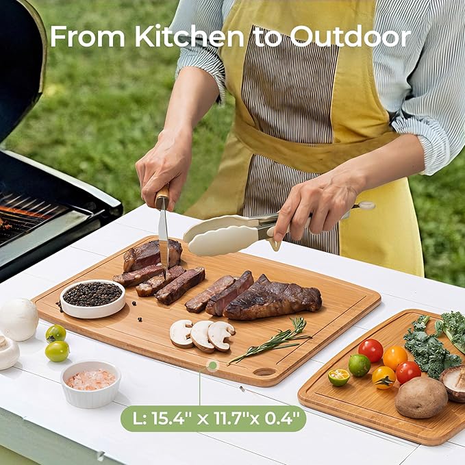 Keechee Dishwasher Safe Bamboo Cutting Boards 15.4x11.7in Heat-Resistant - Image 5