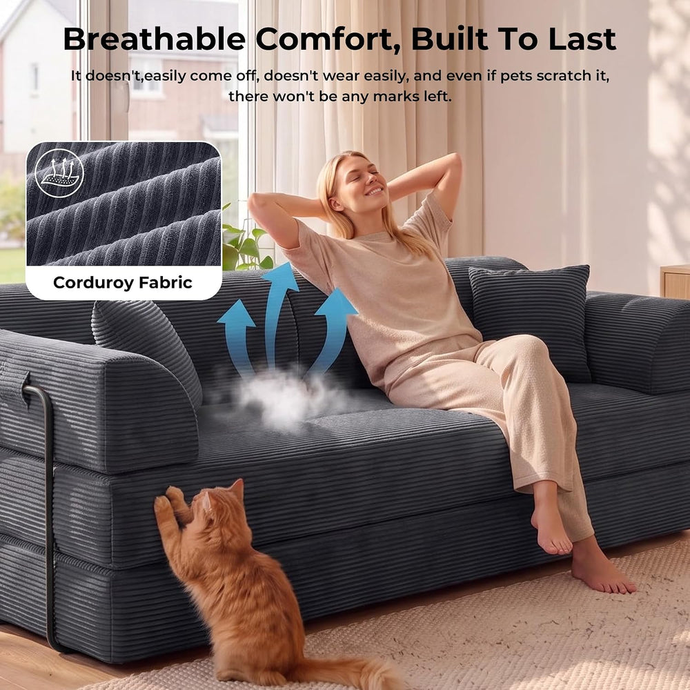 79'' Futon Sofa Bed, High‑Back Boneless Couches for Living Room