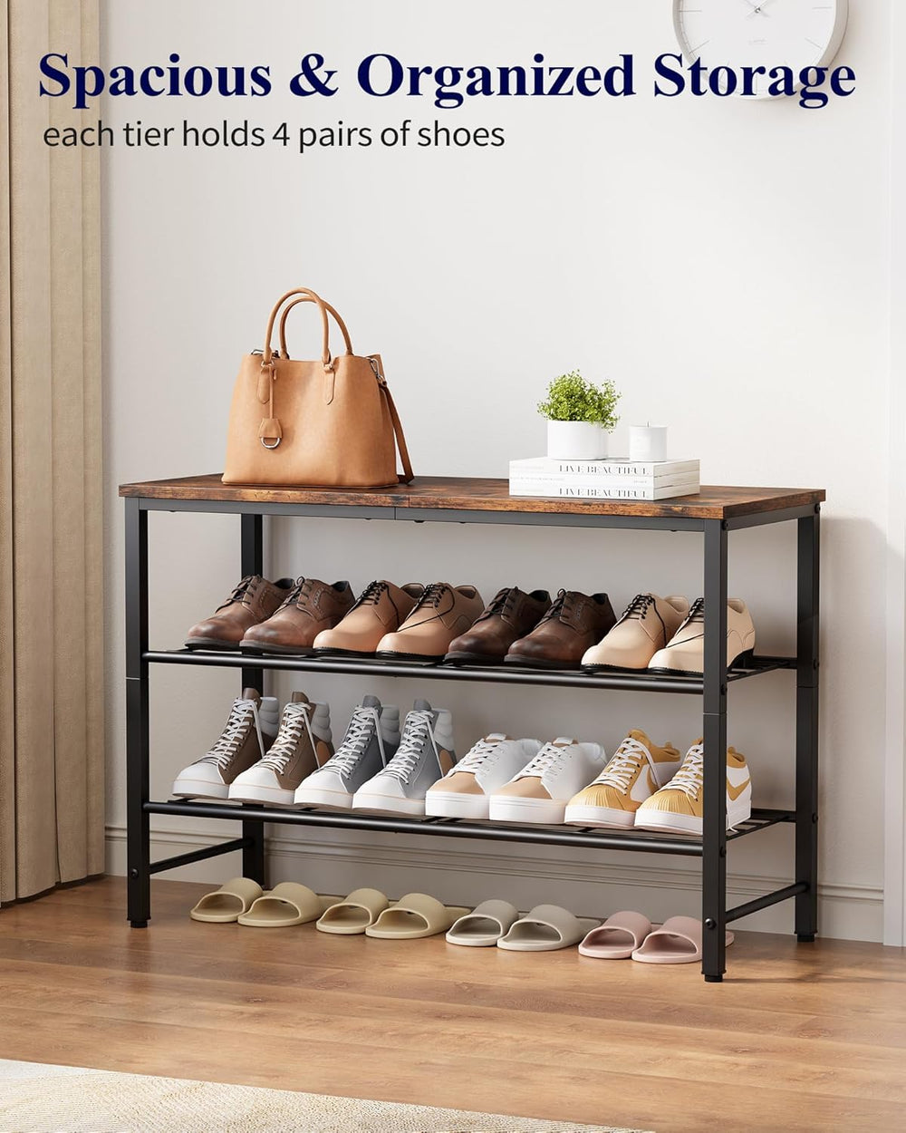 Kitsure Shoe Rack for Closet, Shoe Storage, 29.5" Wide - 3 Tier, Brown |...
