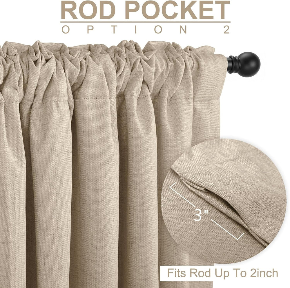 Linen Textured Total Blackout Curtains for Bedroom 96 Inches Long, Oatmeal