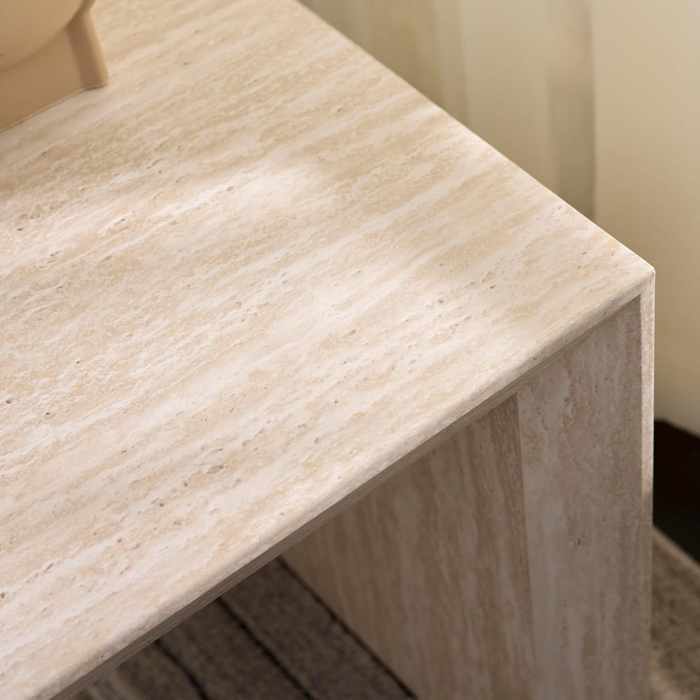 SAFAVIEH Home Collection - Woodrow Square Accent Table, Neutral Beige Faux Tr...