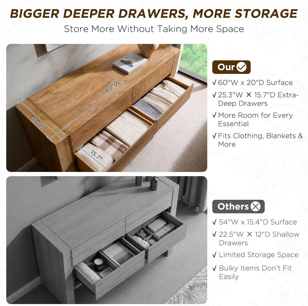 OKD 60" Modern 6 Drawer Dresser for Bedroom, 20" Depth for More Sto...