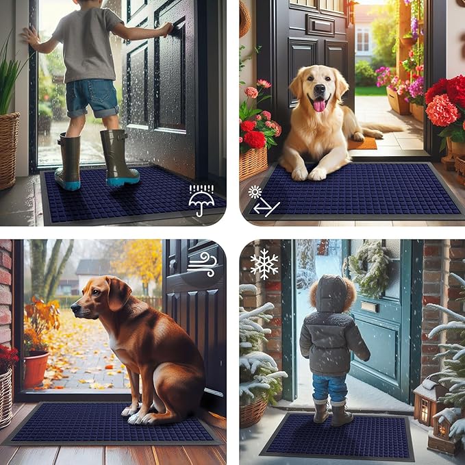 Smiry Front Door Mat Outside Entrance, Heavy Duty Natural Rubber Doormat - Image 7