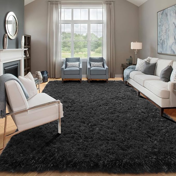 ONASAR Black Area Rugs for Living Room Bedroom, 5x8 Fluffy Shaggy Rug, Soft - Image 4
