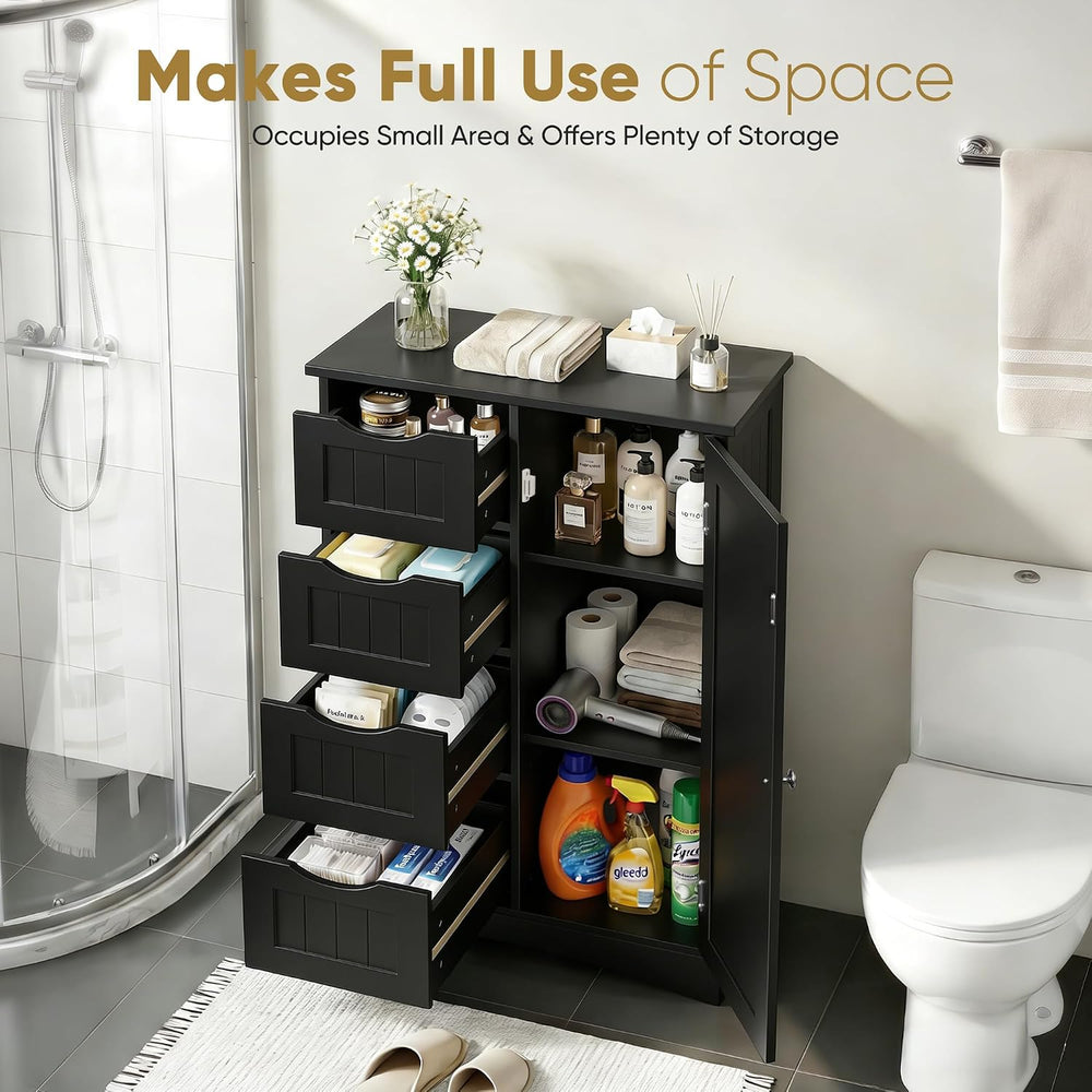 SUPER DEAL Bathroom Storage Cabinet with 4 Drawers and 1 Cupboard, Entryway H...