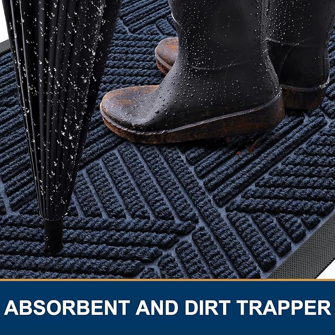 Smiry Front Door Mat Outside Entrance, Heavy Duty Sturdy Natural Rubber Doormat - Image 3