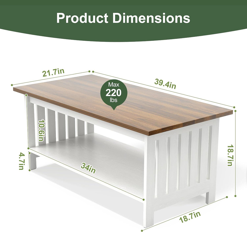 39.4" Farmhouse Coffee Table, Small Coffee Tables for Living Room
