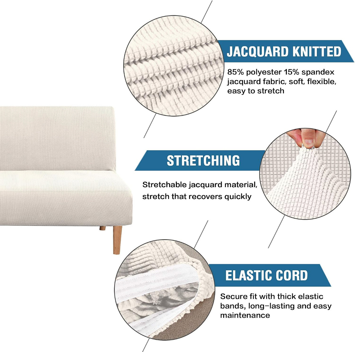 h.versailtex armless futon cover stretch sofa bed slipcover shown in use
