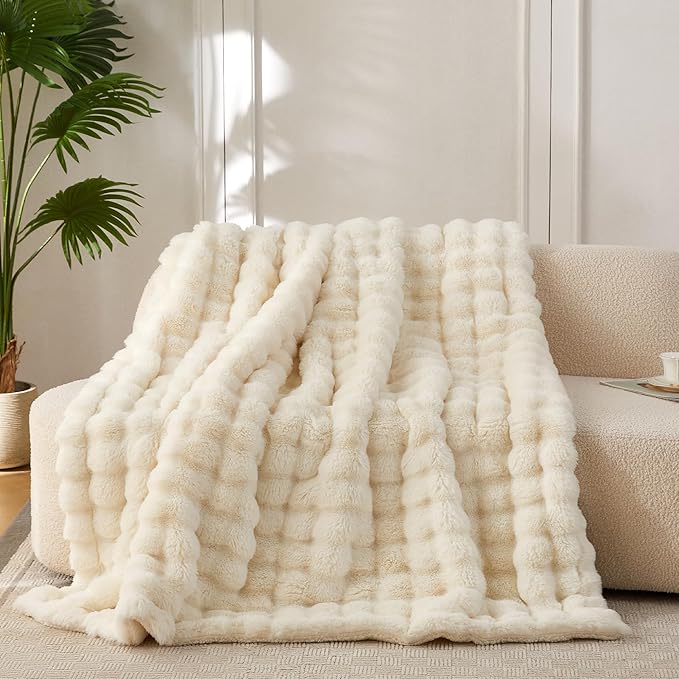 COOVA Faux Fur Throw Blanket for Couch, Cozy Soft and Fuzzy Plush Rabbit Fur by COOVA
