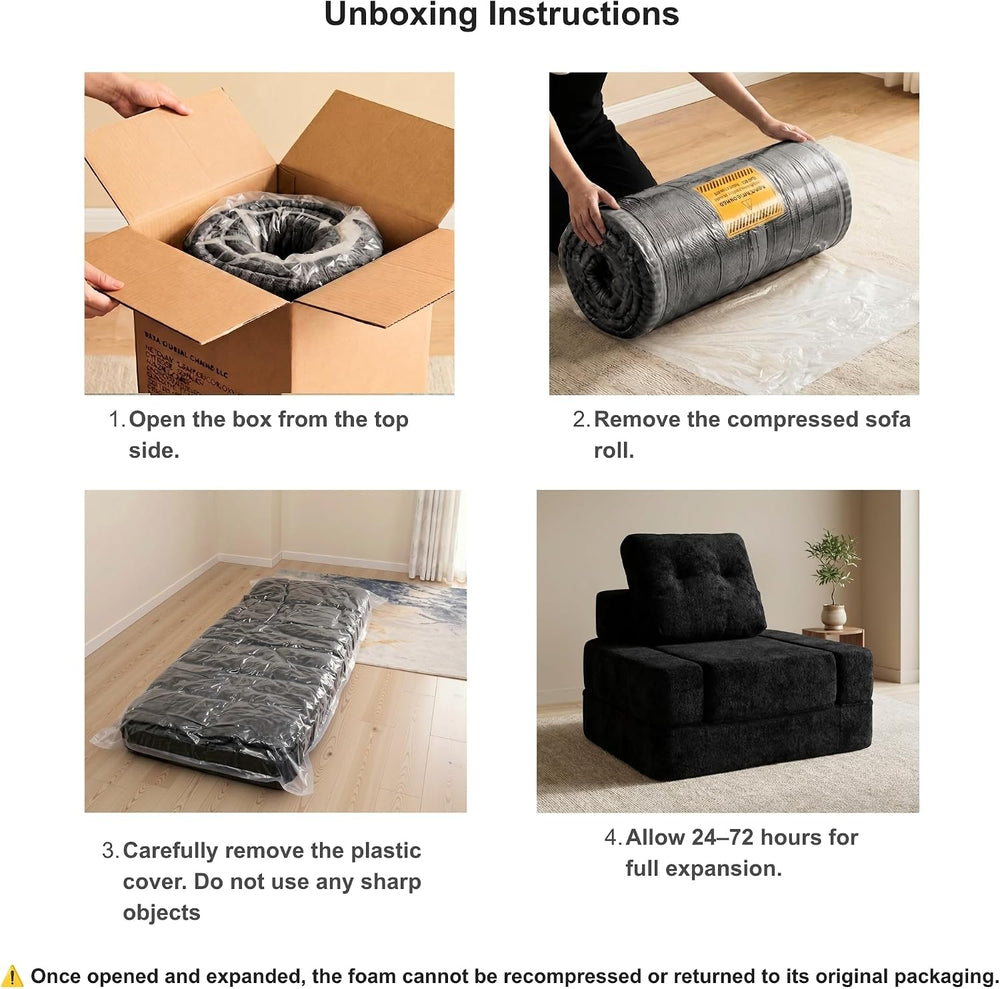 · REDEARTH · 3-in-1 Boneless Convertible Folding Floor Sofa Bed - Black