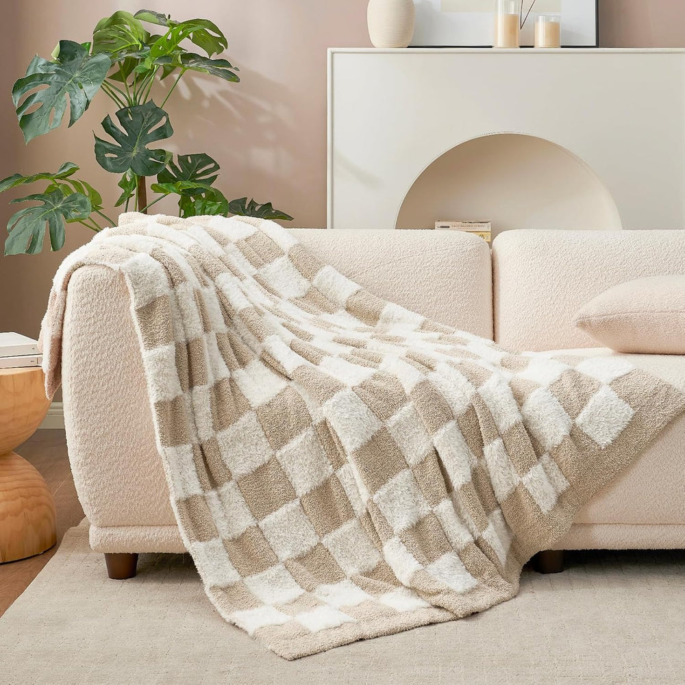 Snuggle Sac Fall Checkered Throw Blanket Faux Fur Microfiber Blankets for Cou...